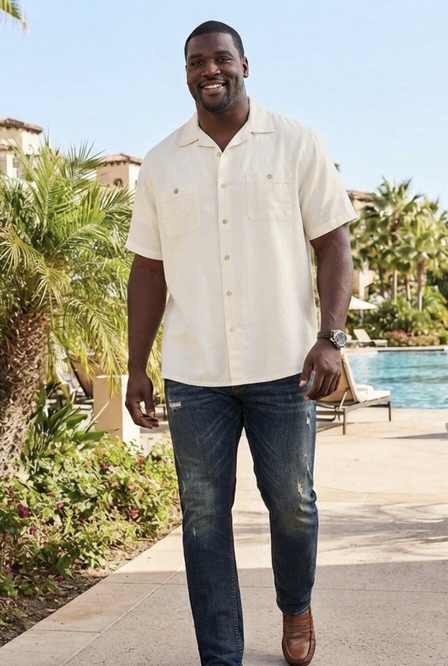 Honeywell & Todd Relax Linen Blend Shirt 2XLT White Short Sleeve Casual Coastal